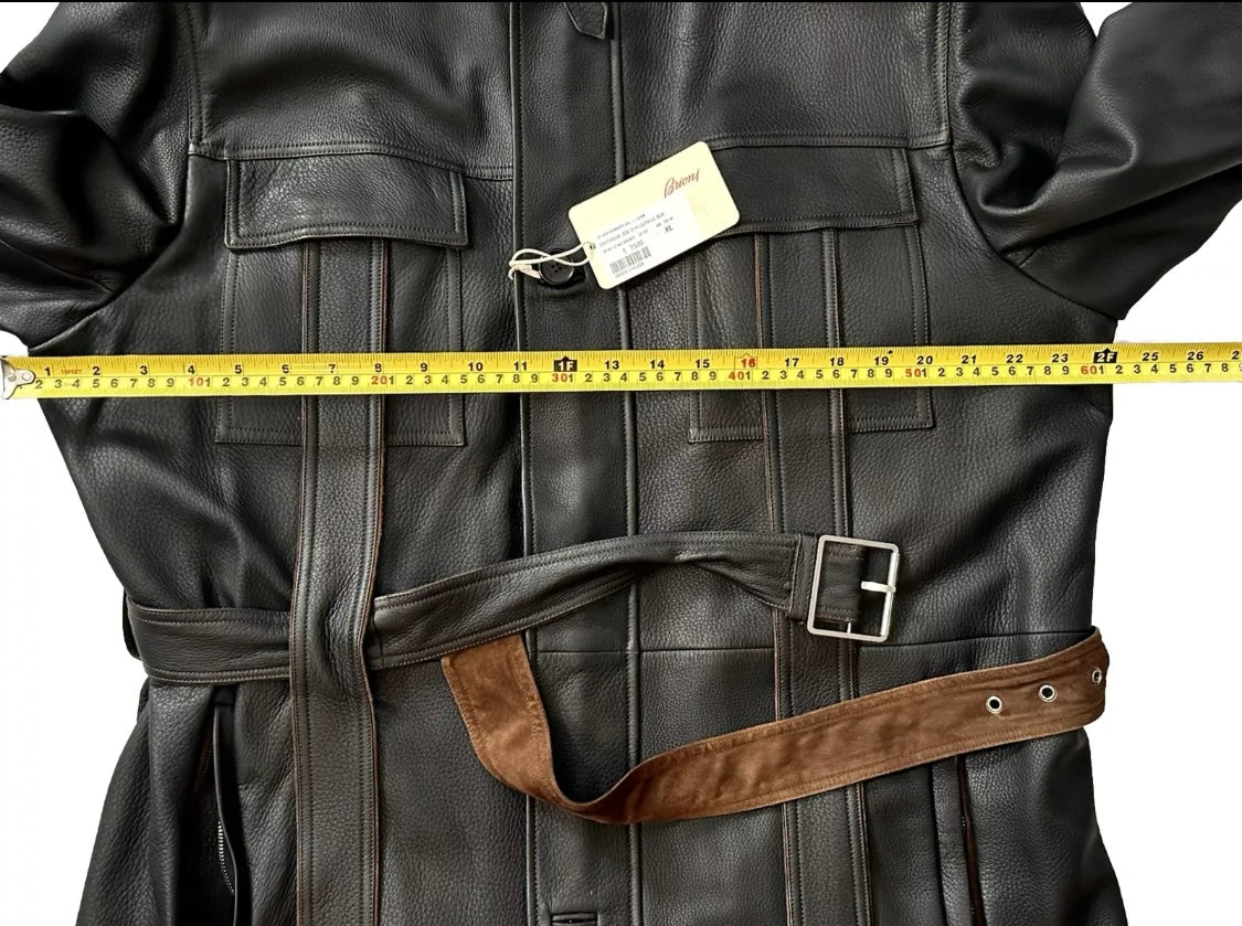 $7500 NEW BRIONI GRAIN LEATHER COAT XL EU 54 MILITARY FIELD JACKET SUEDE DETAILS