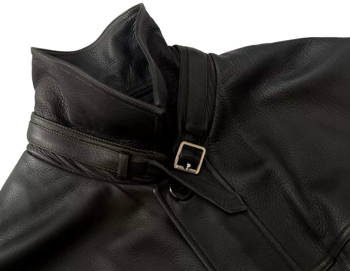 $7500 NEW BRIONI GRAIN LEATHER COAT XL EU 54 MILITARY FIELD JACKET SUEDE DETAILS