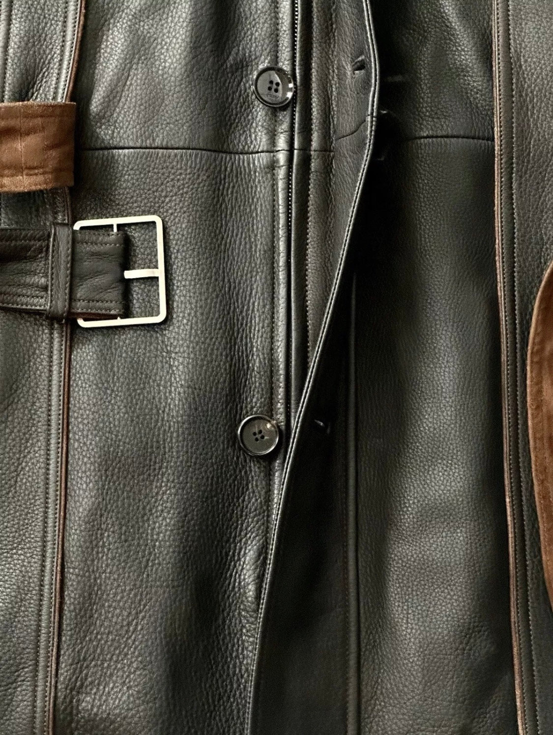 $7500 NEW BRIONI GRAIN LEATHER COAT XL EU 54 MILITARY FIELD JACKET SUEDE DETAILS