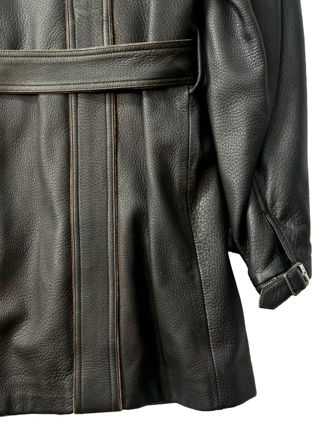 $7500 NEW BRIONI GRAIN LEATHER COAT XL EU 54 MILITARY FIELD JACKET SUEDE DETAILS