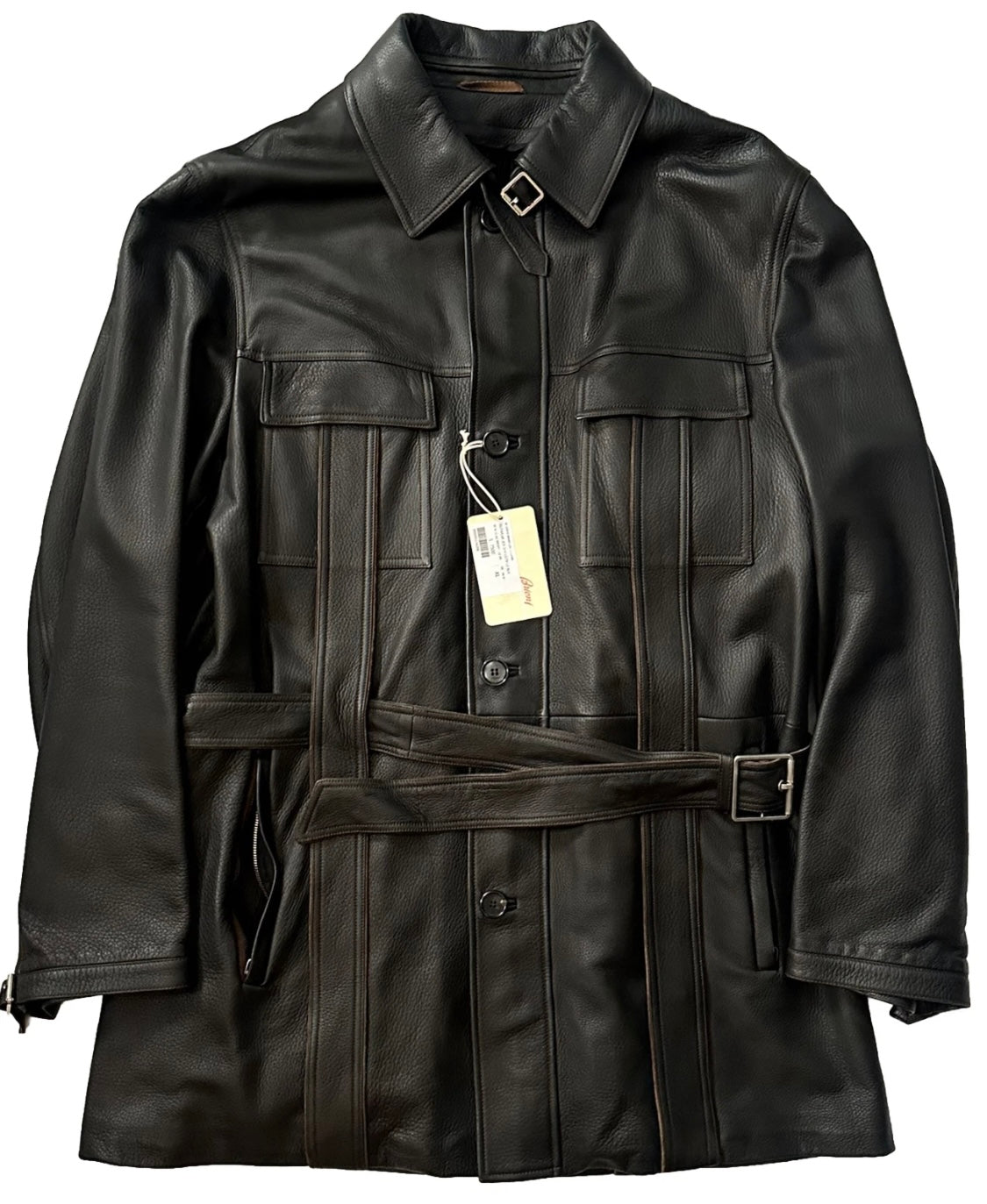 $7500 NEW BRIONI GRAIN LEATHER COAT XL EU 54 MILITARY FIELD JACKET SUEDE DETAILS