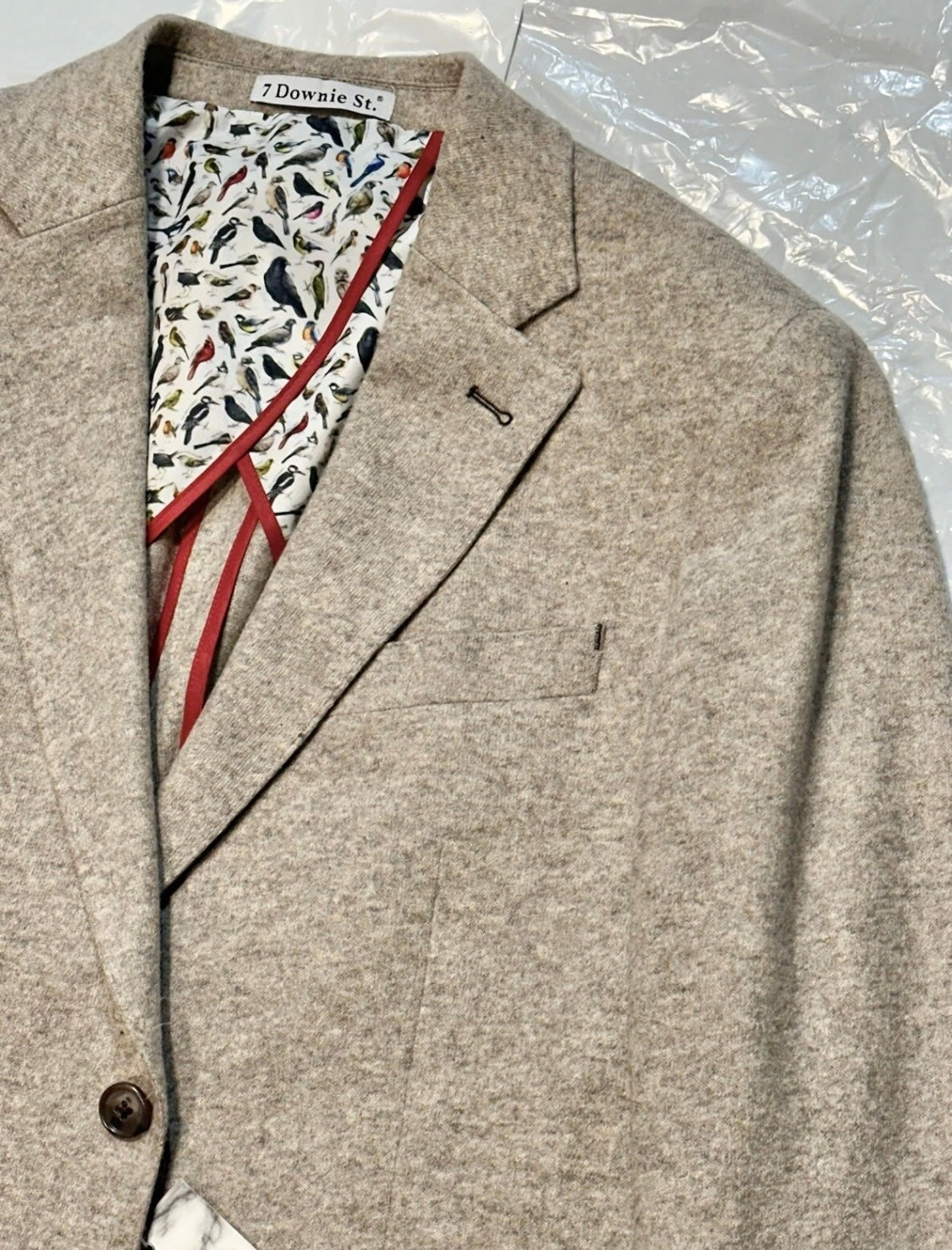 $595 NEW 7 DOWNIE ST 2 BUTTON SPORT COAT HEATHER OATMEAL JERSEY KNIT 38 R 38R