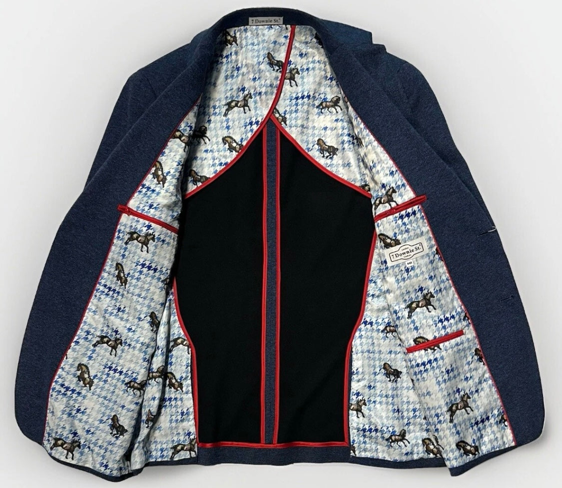 $595 NEW 7 DOWNIE ST 2 BUTTON SPORT COAT BLUE w BLACK UNDERTONE WEAVE 42 44 R