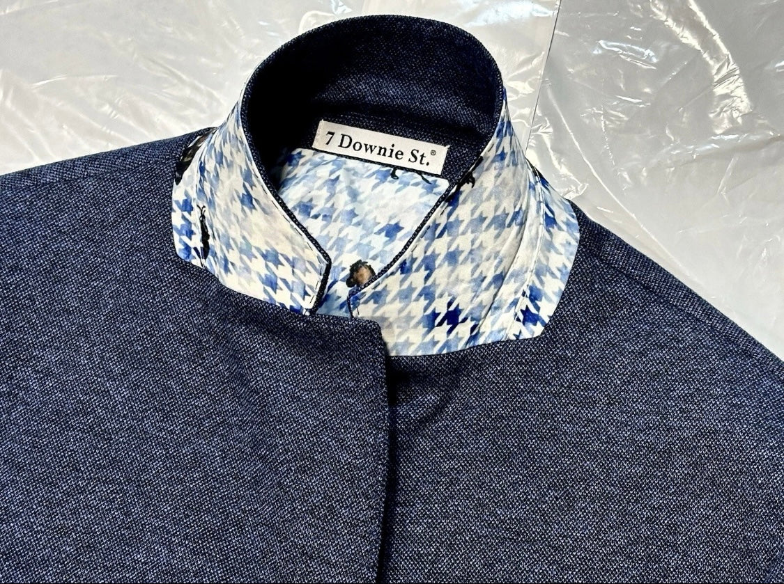 $595 NEW 7 DOWNIE ST 2 BUTTON SPORT COAT BLUE w BLACK UNDERTONE WEAVE 42 44 R