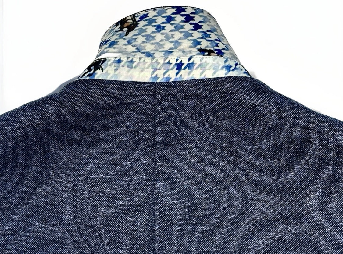 $595 NEW 7 DOWNIE ST 2 BUTTON SPORT COAT BLUE w BLACK UNDERTONE WEAVE 42 44 R