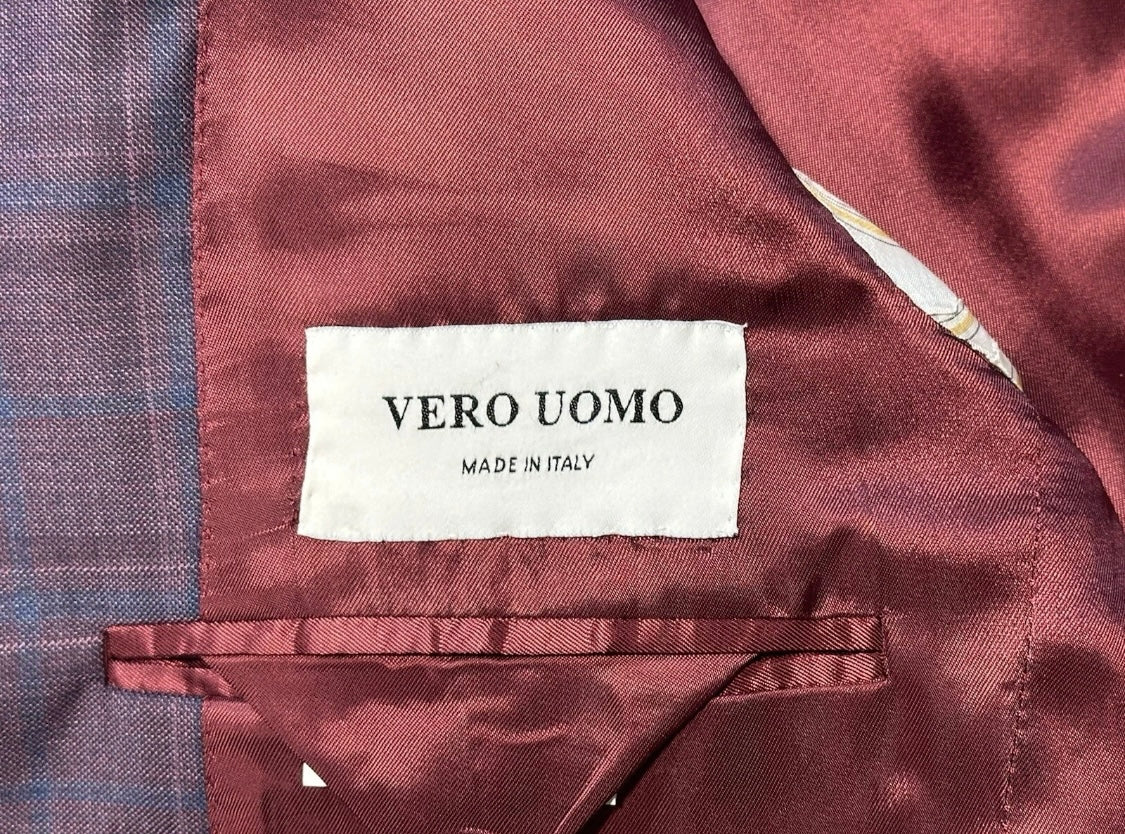 $1895 NEW REDA SUPER 130’S SPORT COAT JACKET ITALY 38 R 38R PURPLE PLAID VERO UOMO