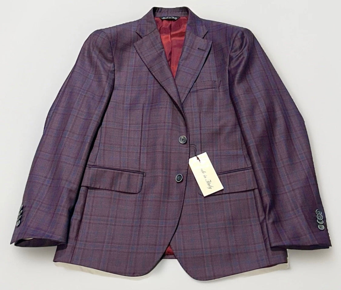 $1895 NEW REDA SUPER 130’S SPORT COAT JACKET ITALY 38 R 38R PURPLE PLAID VERO UOMO