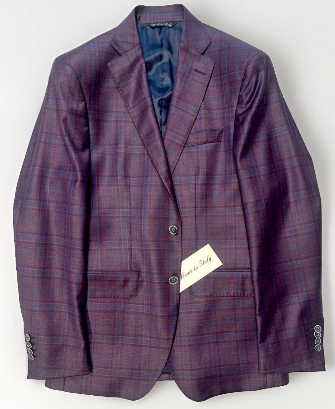 $1895 NEW REDA SUPER 130’S SPORT COAT JACKET ITALY 36 R 36R PURPLE PLAID VERO UOMO