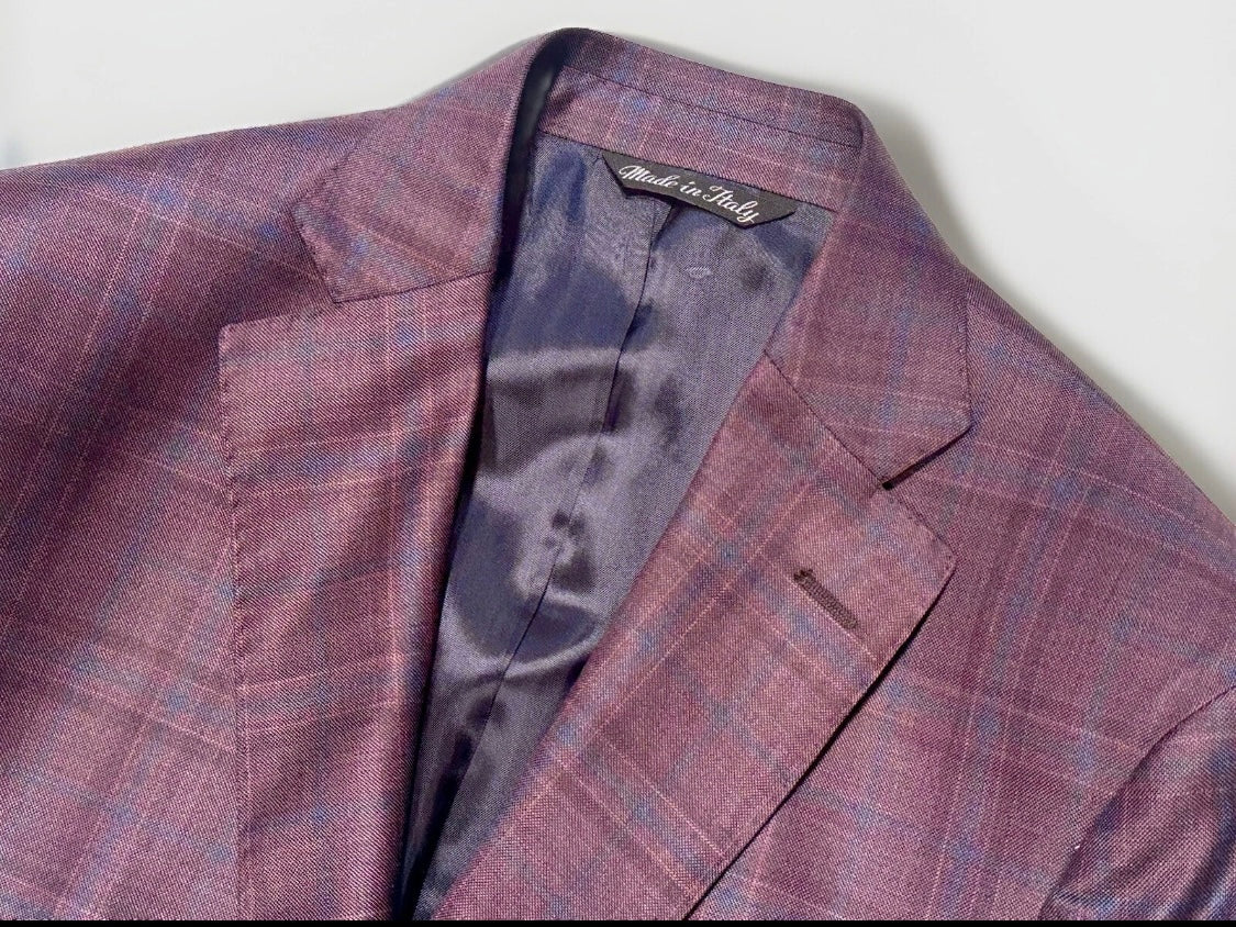 $1895 NEW REDA SUPER 130’S SPORT COAT JACKET ITALY 36 R 36R PURPLE PLAID VERO UOMO