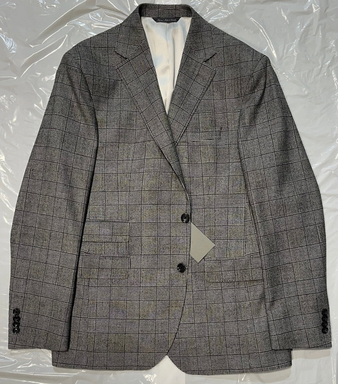 $4250 NEW VERO UOMO LORO PIANA HANDMADE 3 PC SUIT BLACK WHITE PLAID 42 L 42L TOM FORD INSPIRED