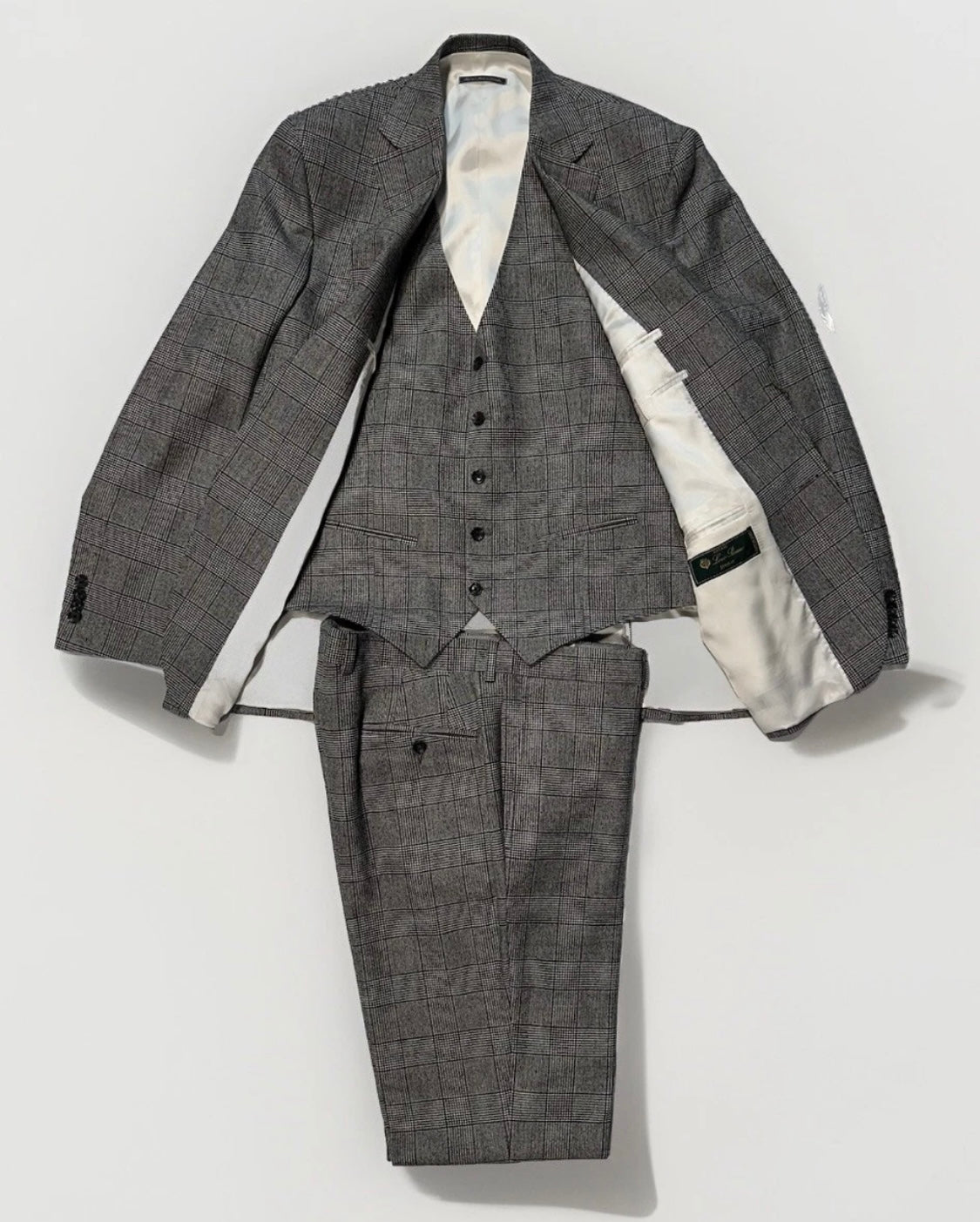 $4250 NEW VERO UOMO LORO PIANA HANDMADE 3 PC SUIT BLACK WHITE PLAID 42 L 42L TOM FORD INSPIRED