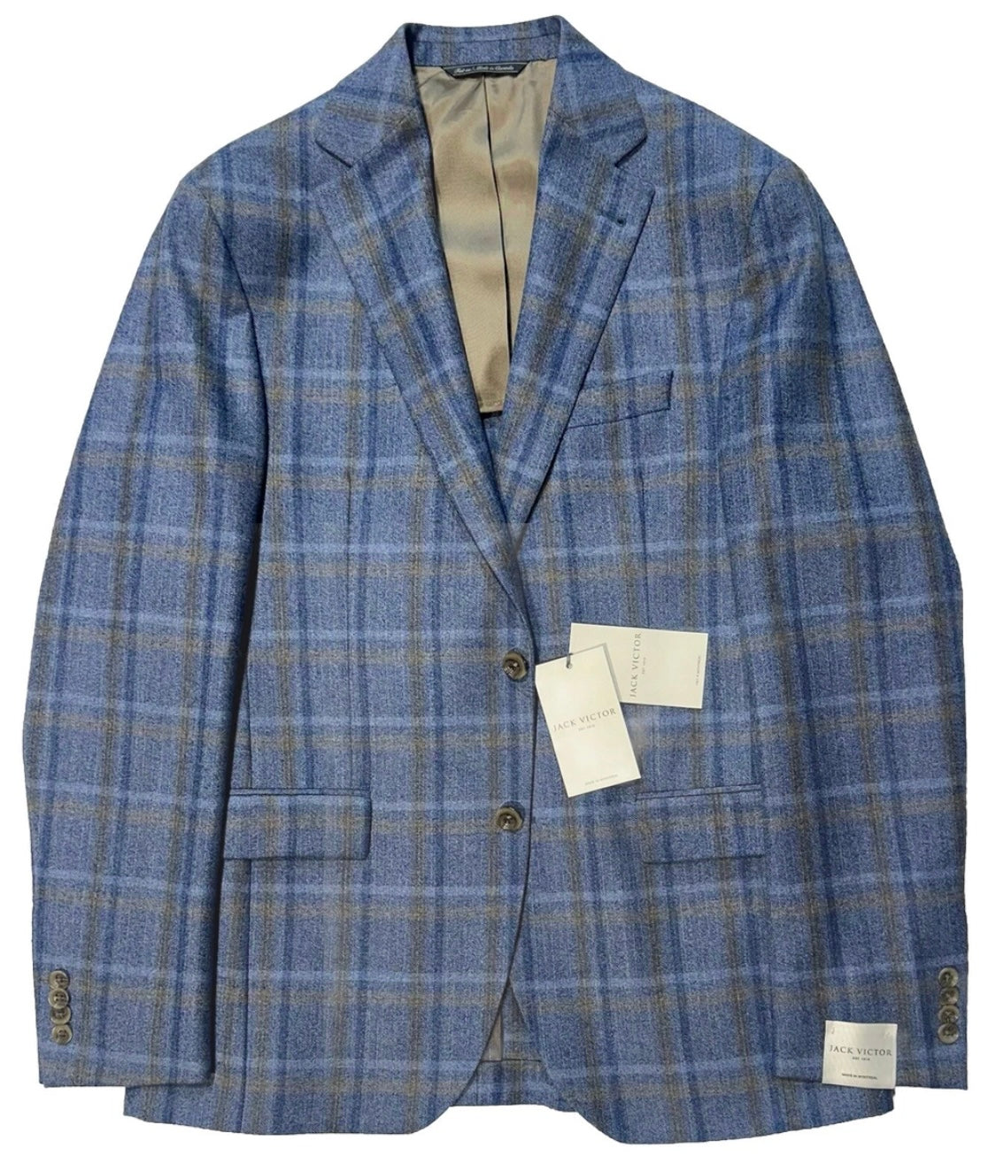 $1175 NEW 40 R HANDMADE SPORTCOAT JACKET JACK VICTOR ITALY WOOL BLUE PLAID 40R