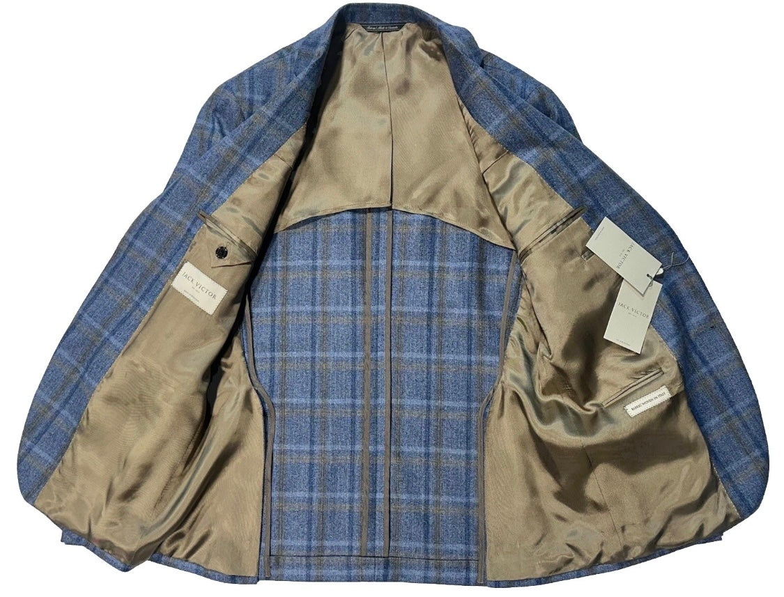 $1175 NEW 40 R HANDMADE SPORTCOAT JACKET JACK VICTOR ITALY WOOL BLUE PLAID 40R