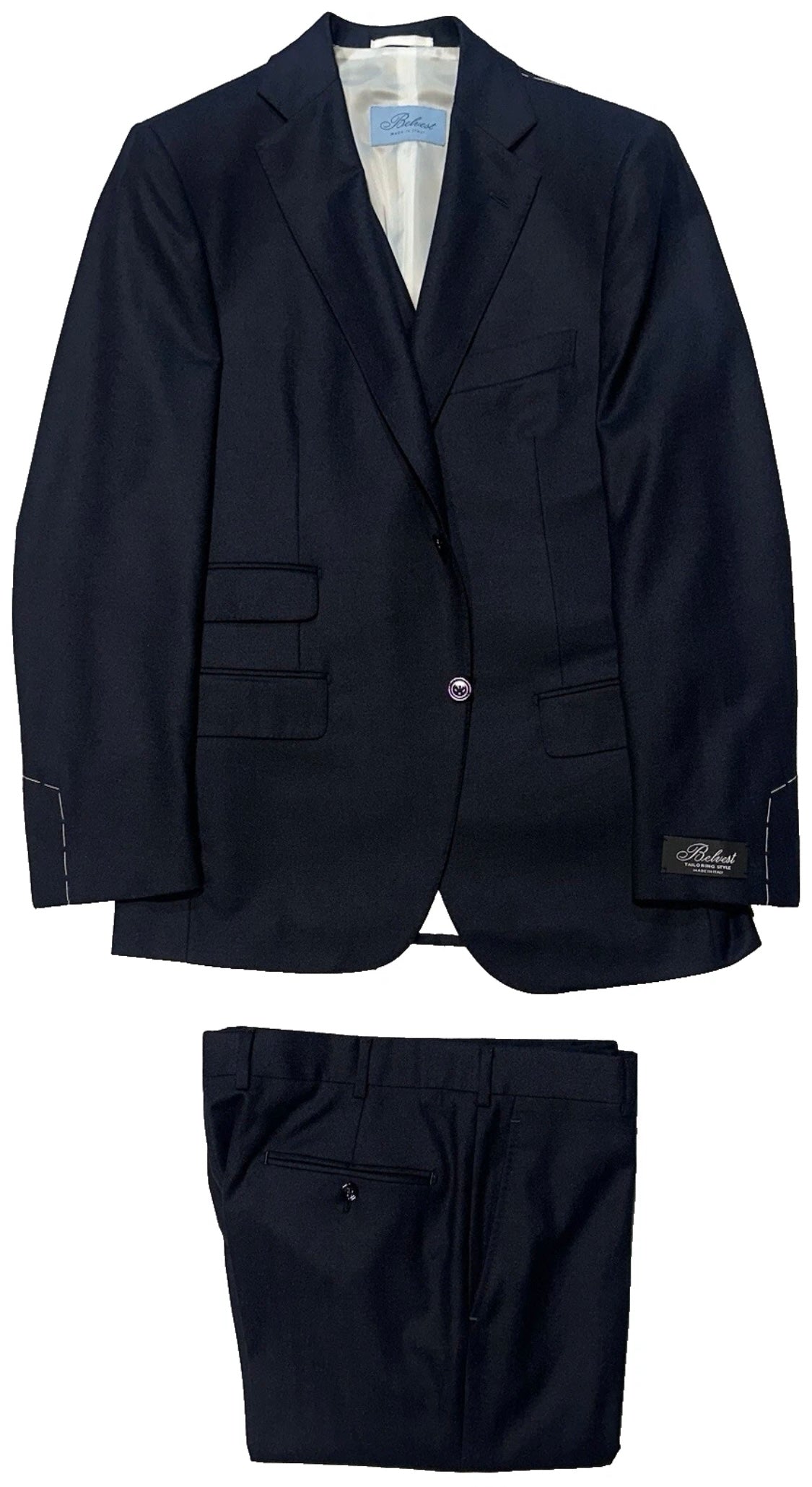 $4995 NEW EU 50 / FITS US 38R 40R BELVEST SUIT 3 PC FULLY HANDMADE MIDNIGHT NAVY JACKET VEST PANTS 38 R 40 R