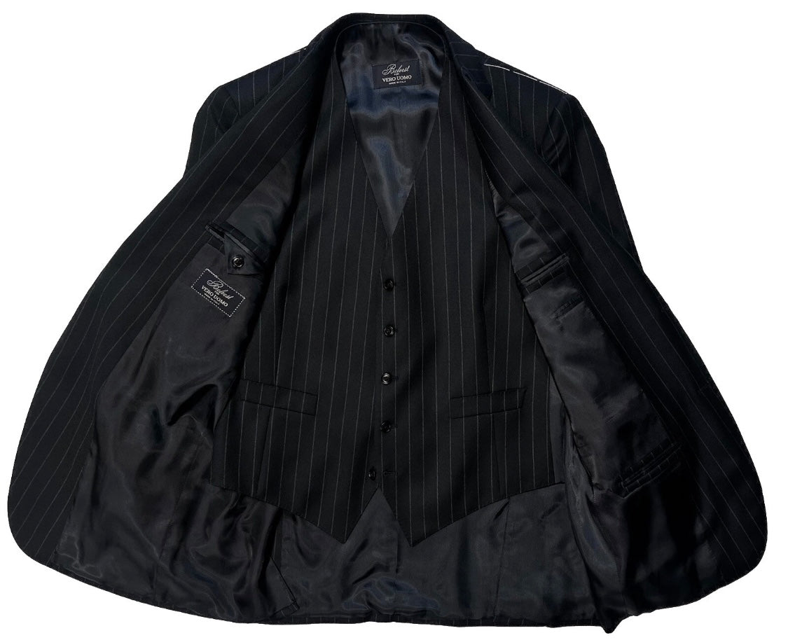 $5995 NEW EU 52 L / 40L 42L BELVEST SUIT 3 PC FULL HANDMADE NAVY PINSTRIPE JACKET VEST PANT 40 L 42 L