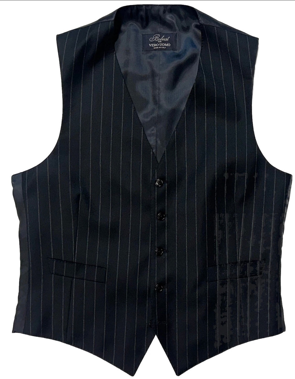 $5995 NEW EU 52 L / 40L 42L BELVEST SUIT 3 PC FULL HANDMADE NAVY PINSTRIPE JACKET VEST PANT 40 L 42 L
