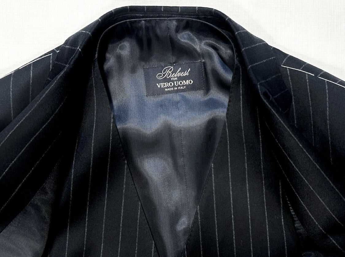 $5995 NEW EU 52 L / 40L 42L BELVEST SUIT 3 PC FULL HANDMADE NAVY PINSTRIPE JACKET VEST PANT 40 L 42 L