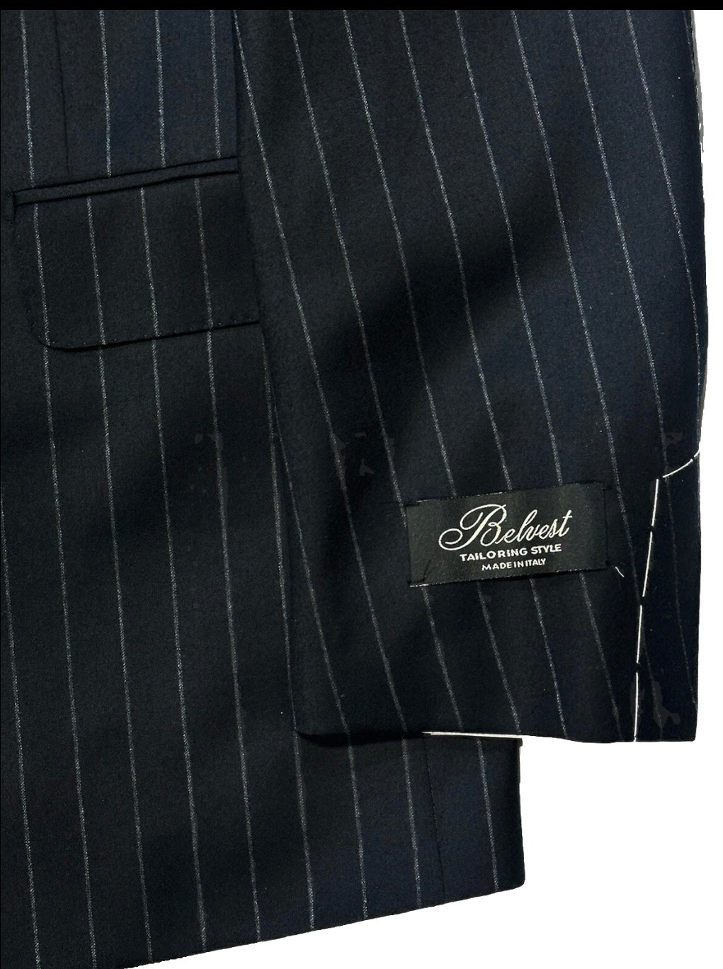 $5995 NEW EU 52 L / 40L 42L BELVEST SUIT 3 PC FULL HANDMADE NAVY PINSTRIPE JACKET VEST PANT 40 L 42 L