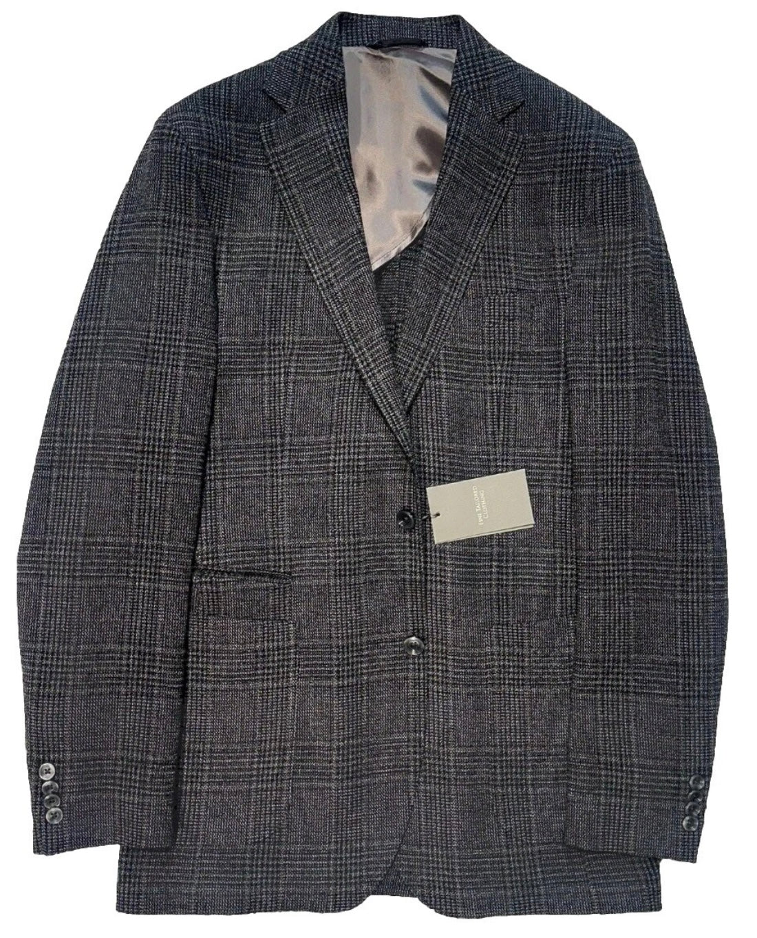 $1095 NEW 42 L HANDMADE SPORTCOAT JACKET BLACK GRAY PLAID VERO UOMO ITALY WOOL
