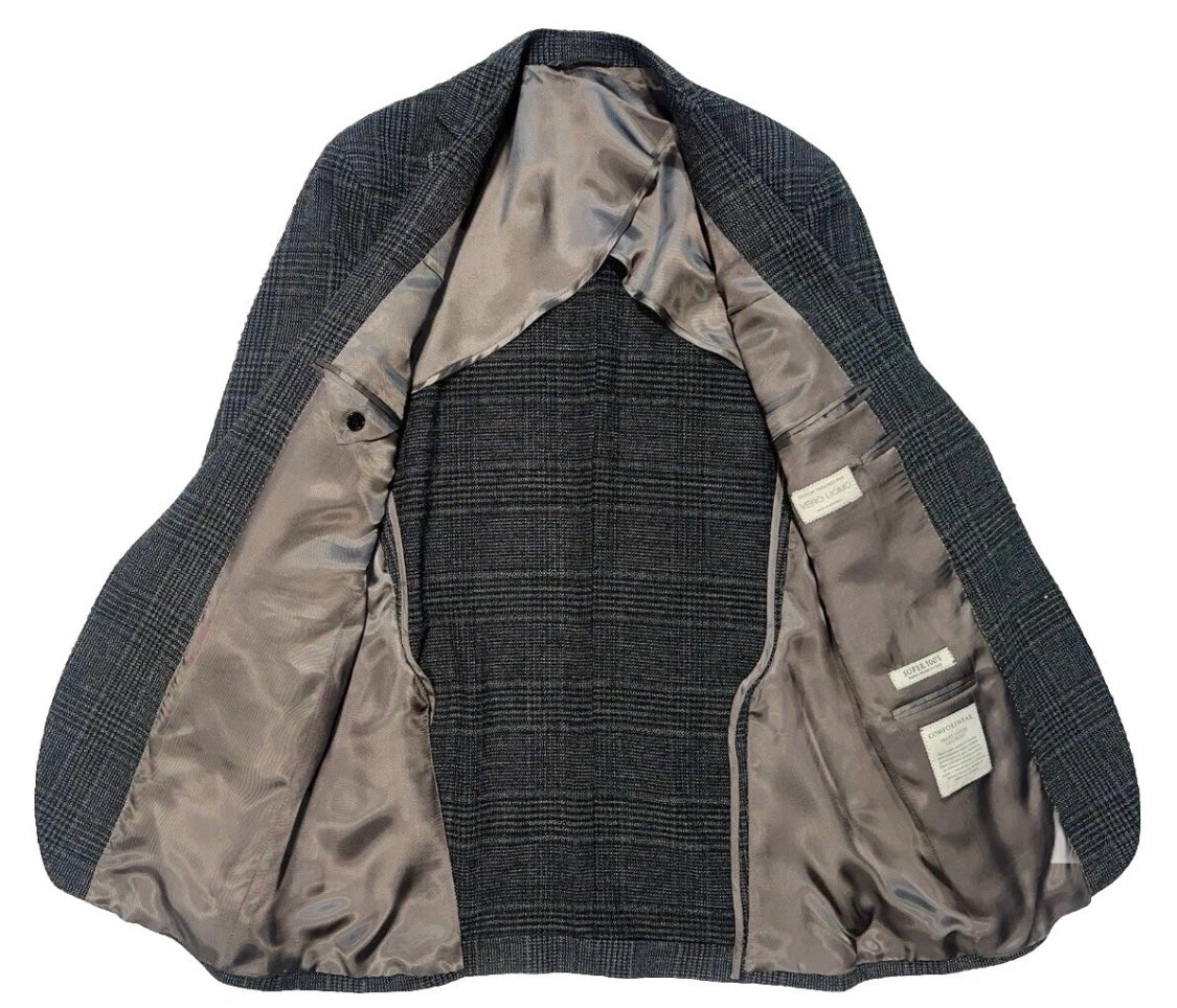$1095 NEW 42 L HANDMADE SPORTCOAT JACKET BLACK GRAY PLAID VERO UOMO ITALY WOOL