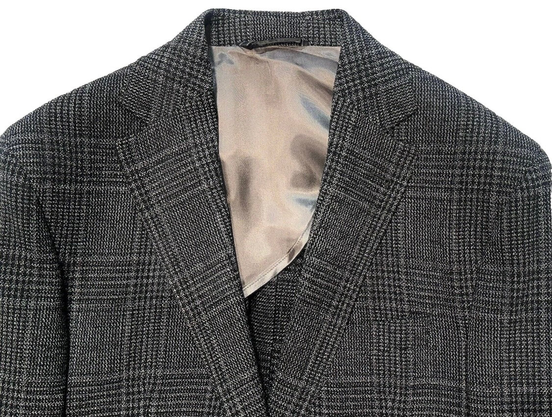 $1095 NEW 42 L HANDMADE SPORTCOAT JACKET BLACK GRAY PLAID VERO UOMO ITALY WOOL