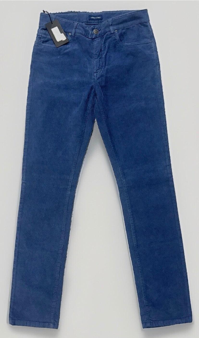 $295 NEW SZ 32 ITALY VERO UOMO SLIM FIT CORDUROY JEANS CUT 5 POCKET PANTS INDIGO
