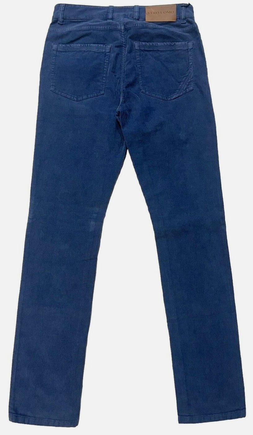 $295 NEW SZ 32 ITALY VERO UOMO SLIM FIT CORDUROY JEANS CUT 5 POCKET PANTS INDIGO