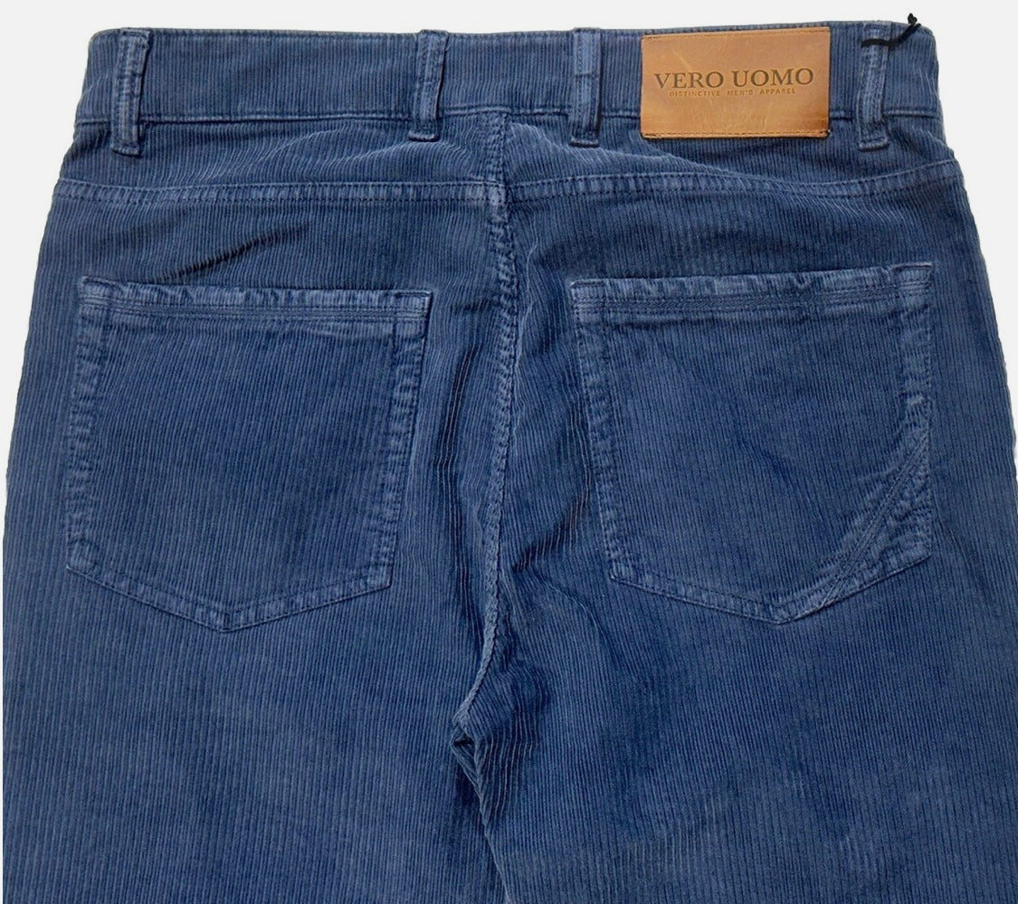 $295 NEW SZ 32 ITALY VERO UOMO SLIM FIT CORDUROY JEANS CUT 5 POCKET PANTS INDIGO