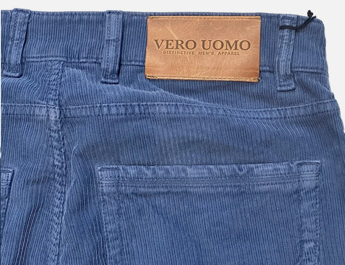 $295 NEW SZ 32 ITALY VERO UOMO SLIM FIT CORDUROY JEANS CUT 5 POCKET PANTS INDIGO
