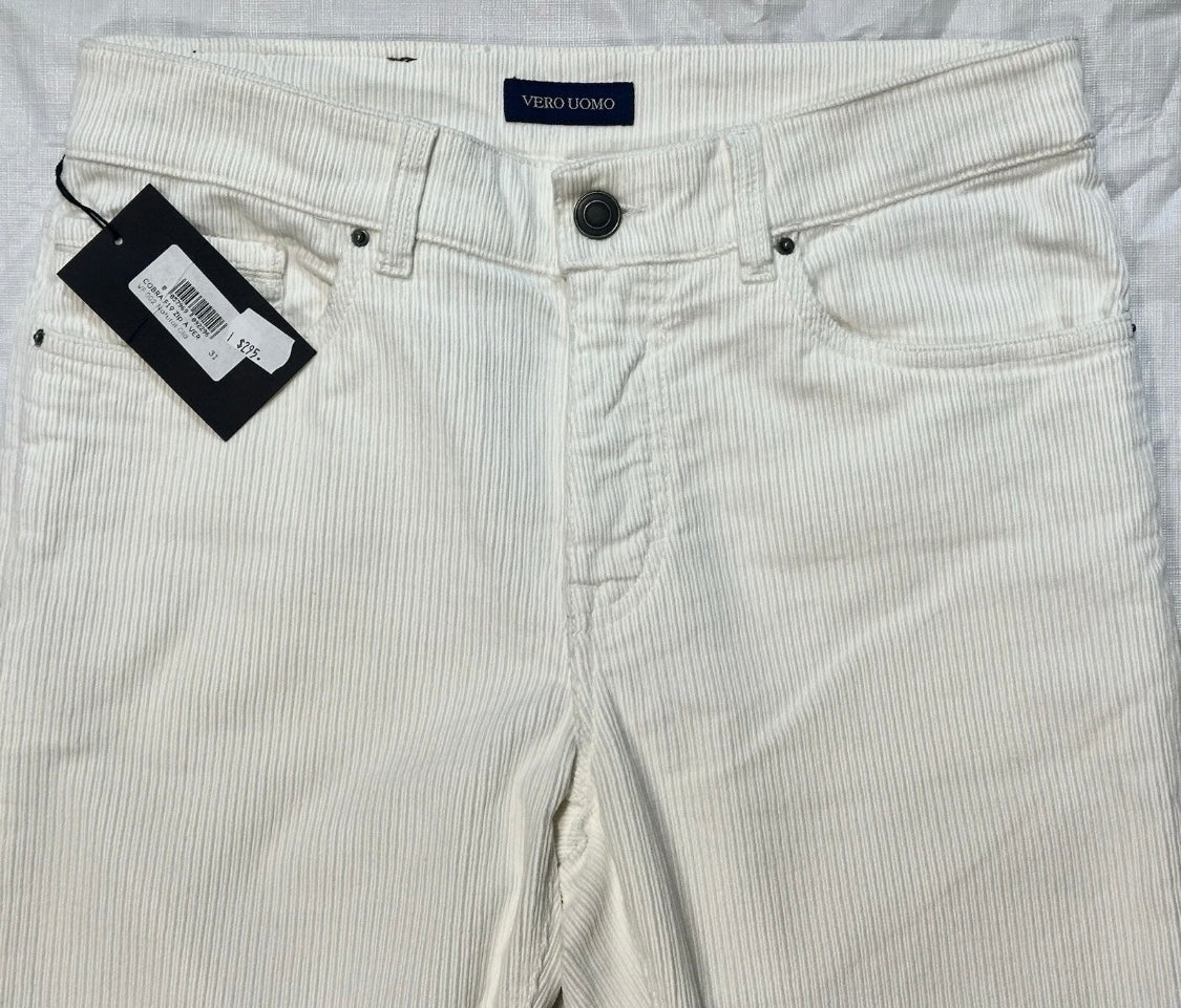 $295 NEW SZ 31 ITALY VERO UOMO SLIM FIT CORDUROY JEANS CUT 5 POCKET PANTS IVORY