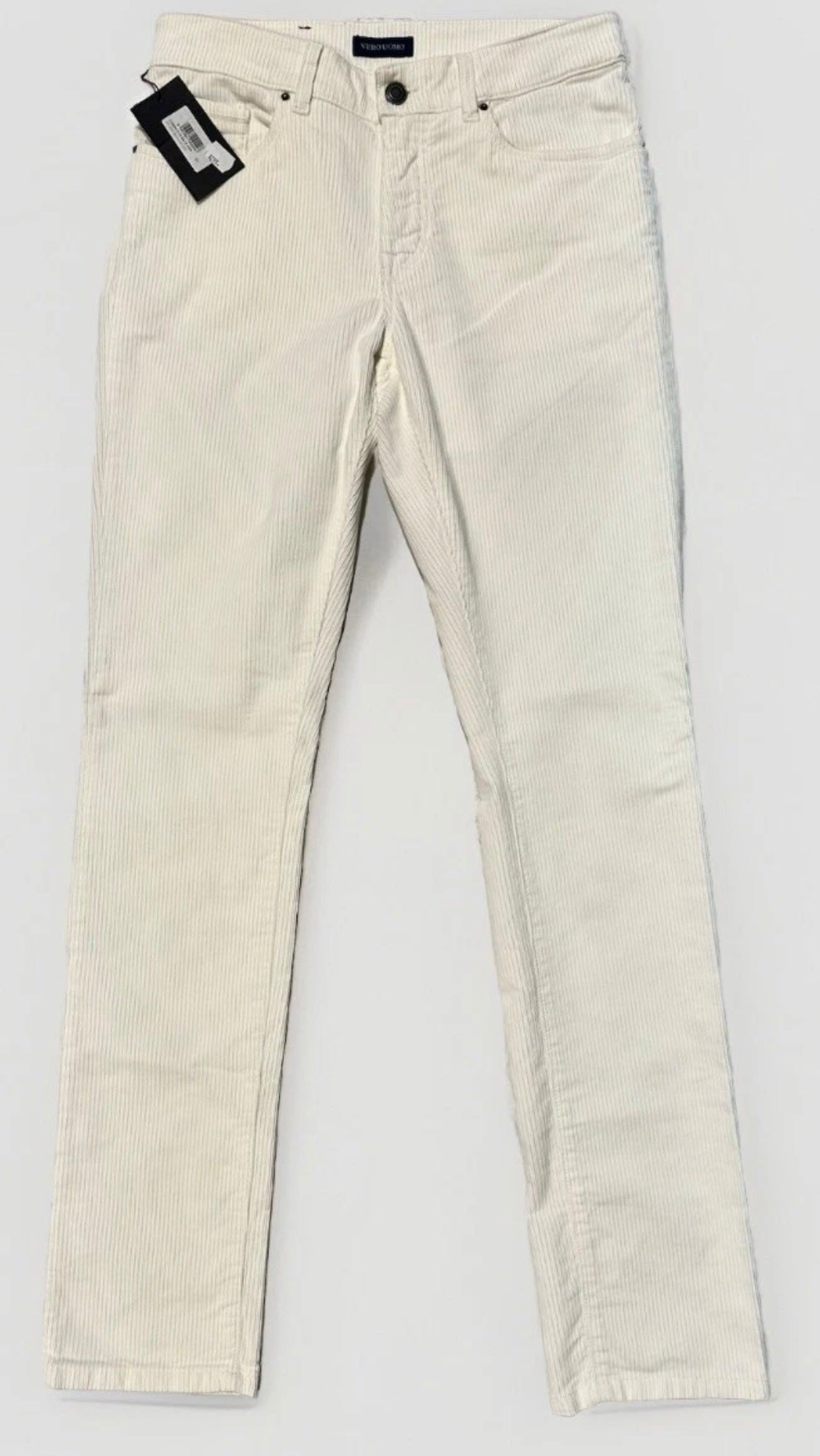 $295 NEW SZ 31 ITALY VERO UOMO SLIM FIT CORDUROY JEANS CUT 5 POCKET PANTS IVORY