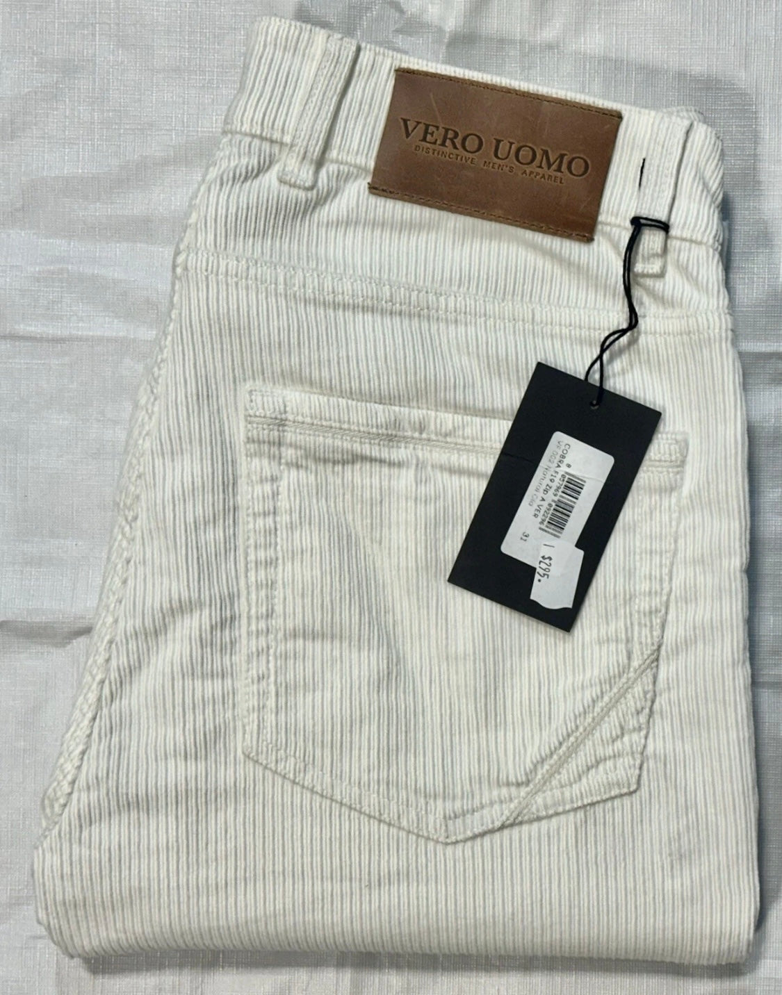 $295 NEW SZ 31 ITALY VERO UOMO SLIM FIT CORDUROY JEANS CUT 5 POCKET PANTS IVORY