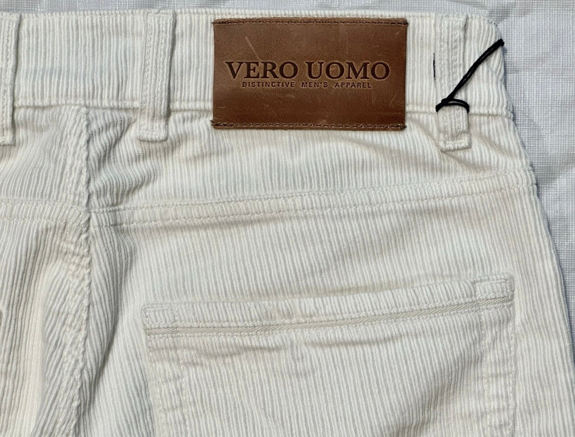 $295 NEW SZ 31 ITALY VERO UOMO SLIM FIT CORDUROY JEANS CUT 5 POCKET PANTS IVORY
