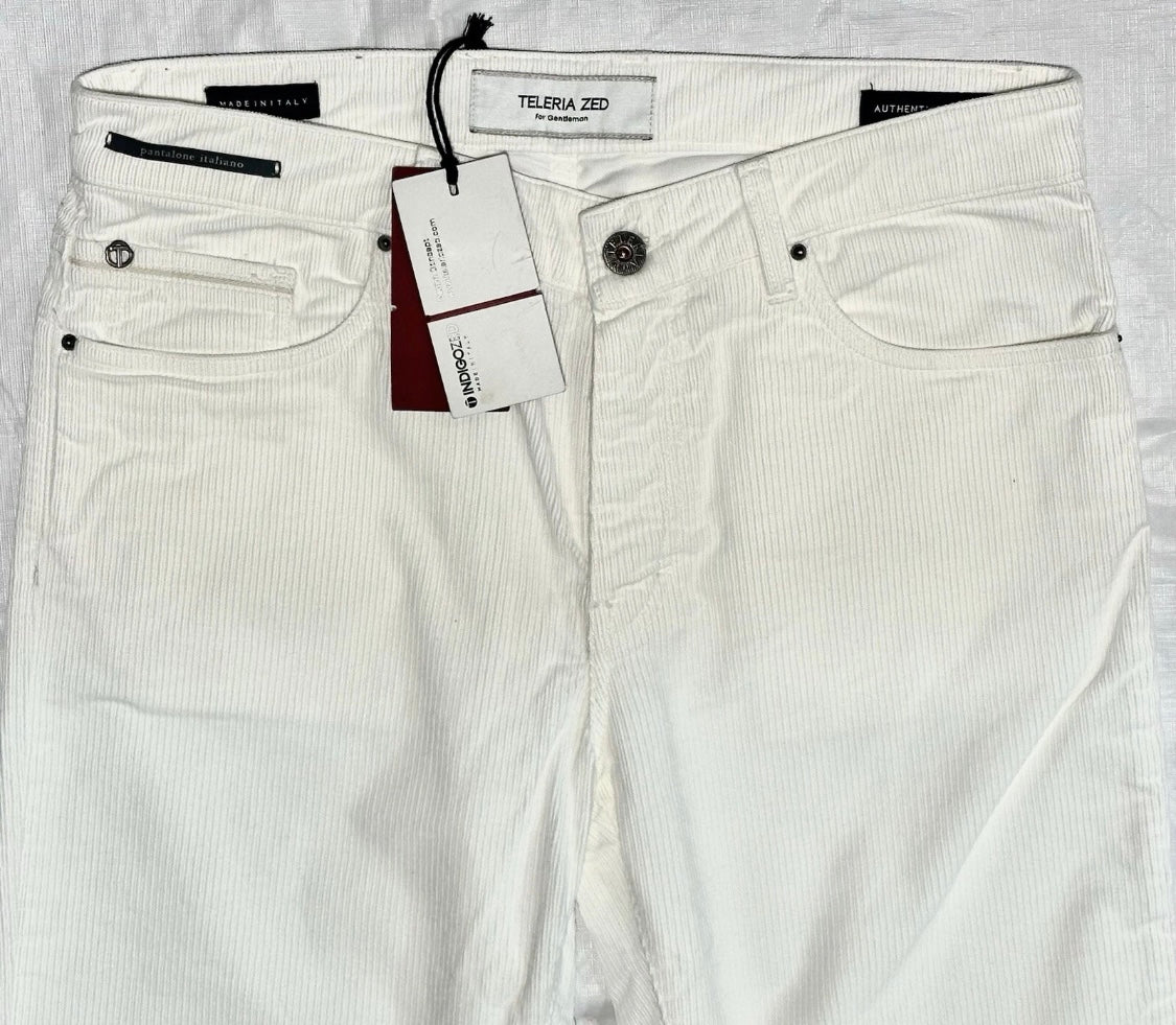 $325 NEW 34 FITS 33 TELERIA ZED ITALY JEANS CUT 5 POCKET CORDUROY PANTS IVORY