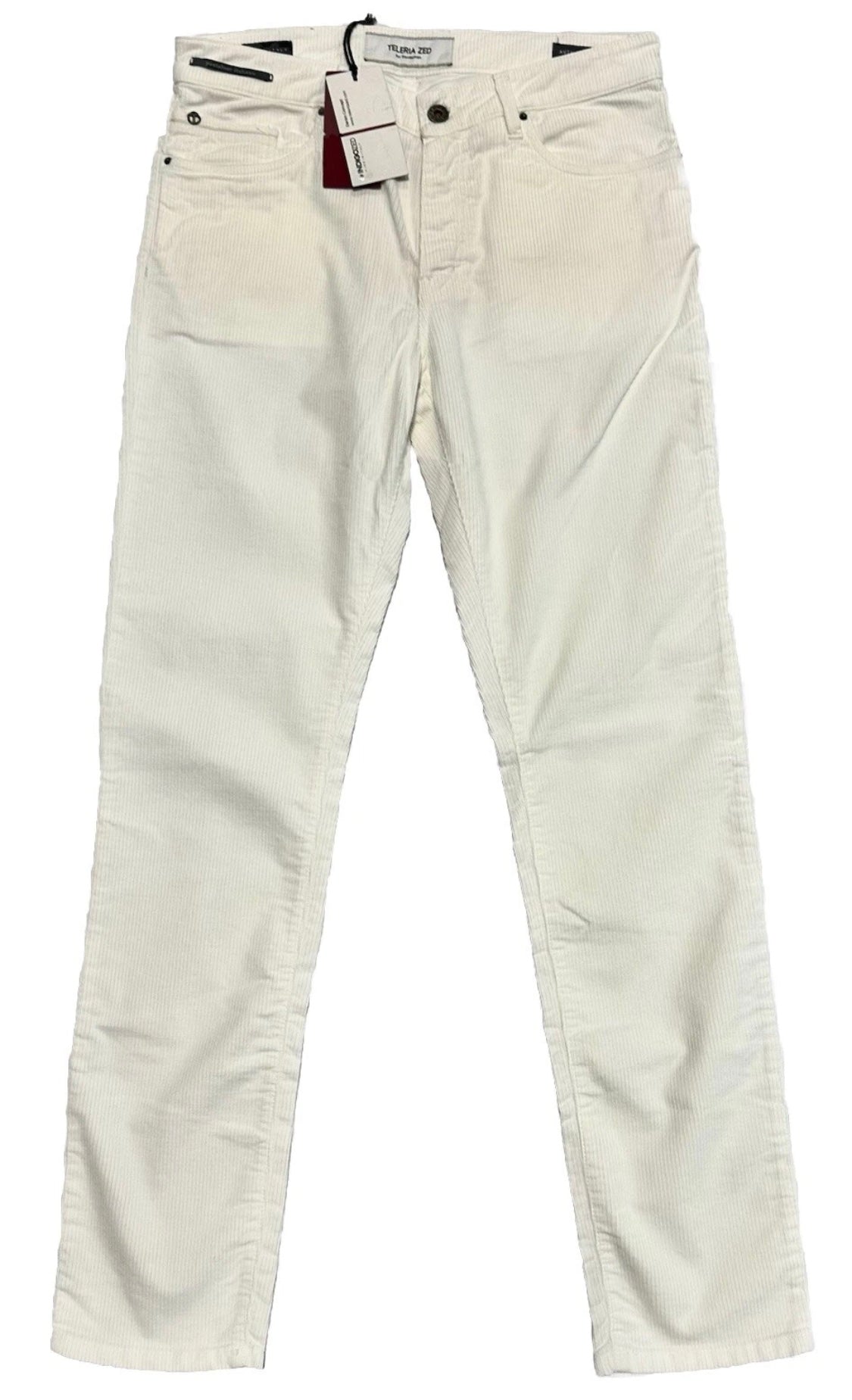 $325 NEW 34 FITS 33 TELERIA ZED ITALY JEANS CUT 5 POCKET CORDUROY PANTS IVORY