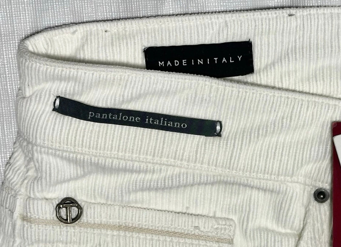 $325 NEW 34 FITS 33 TELERIA ZED ITALY JEANS CUT 5 POCKET CORDUROY PANTS IVORY