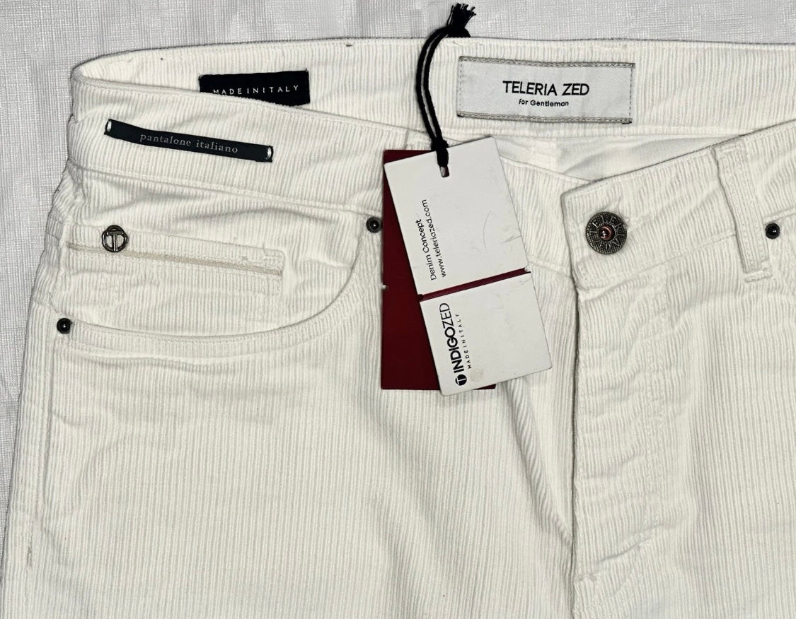 $325 NEW 34 FITS 33 TELERIA ZED ITALY JEANS CUT 5 POCKET CORDUROY PANTS IVORY