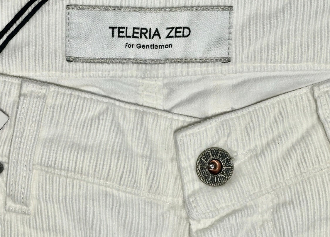 $325 NEW 34 FITS 33 TELERIA ZED ITALY JEANS CUT 5 POCKET CORDUROY PANTS IVORY