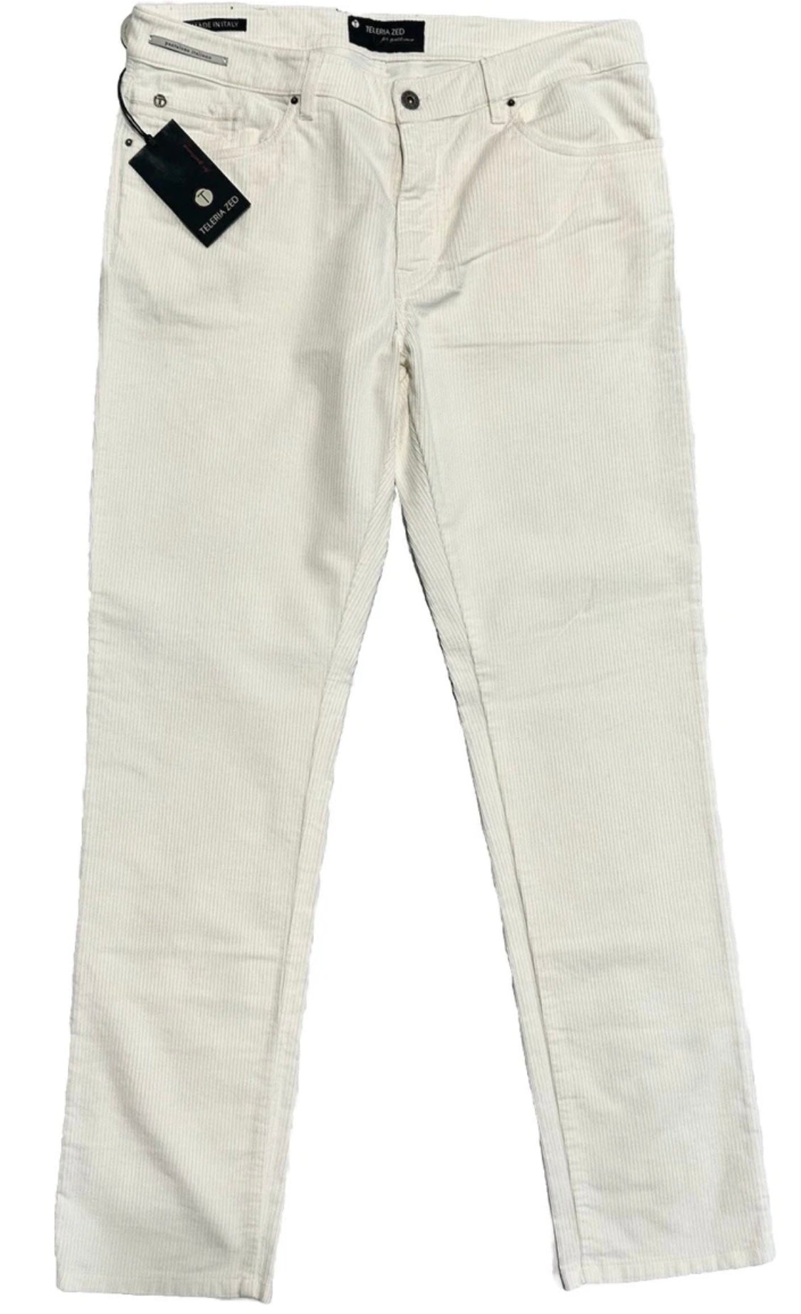 $325 NEW 38 TELERIA ZED ITALY JEANS CUT 5 POCKET CORDUROY PANTS IVORY