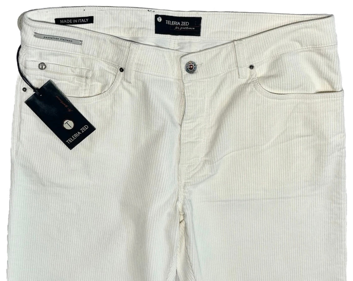 $325 NEW 38 TELERIA ZED ITALY JEANS CUT 5 POCKET CORDUROY PANTS IVORY