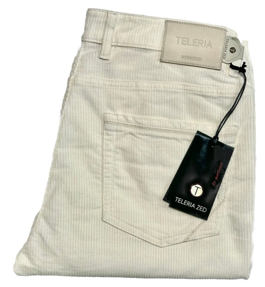 $325 NEW 38 TELERIA ZED ITALY JEANS CUT 5 POCKET CORDUROY PANTS IVORY