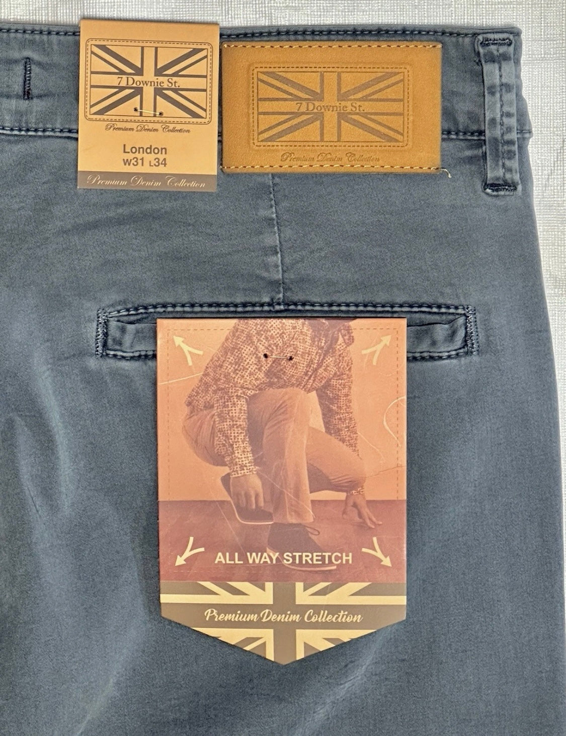 $295 NEW 31 X 34 STEEL BLUE VINTAGE WASH KHAKI PANTS 7 DOWNIE ST COUTURE FITS 32