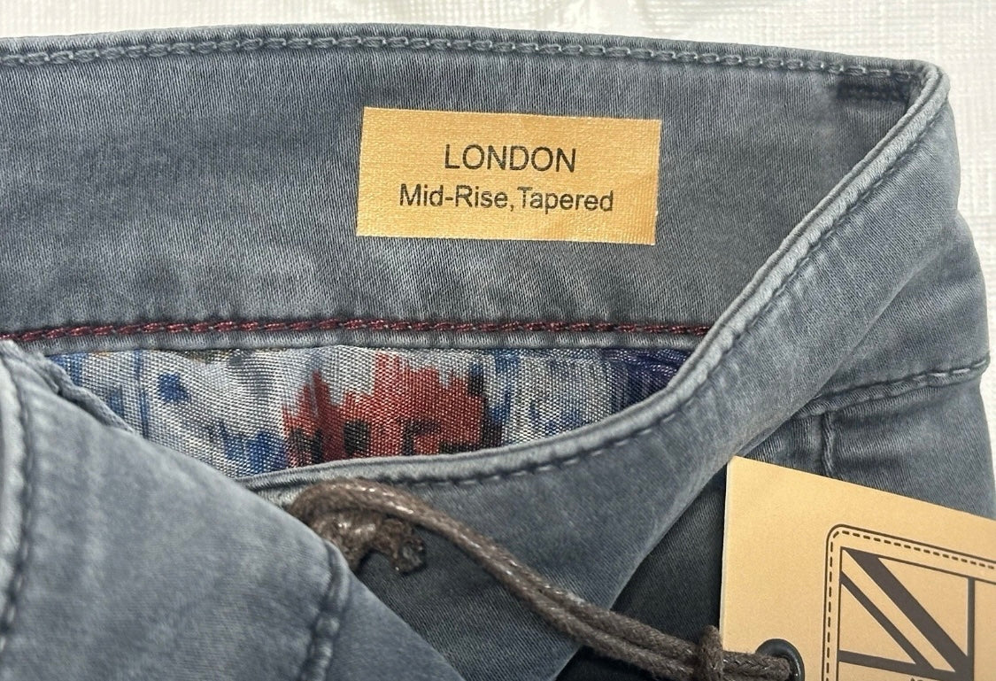 $295 NEW 31 X 34 STEEL BLUE VINTAGE WASH KHAKI PANTS 7 DOWNIE ST COUTURE FITS 32