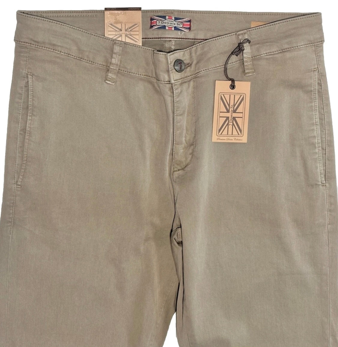 $295 NEW 32 X 34 OATMEAL TAUPE VINTAGE WASH KHAKI PANTS 7 DOWNIE ST COUTURE FIT 34