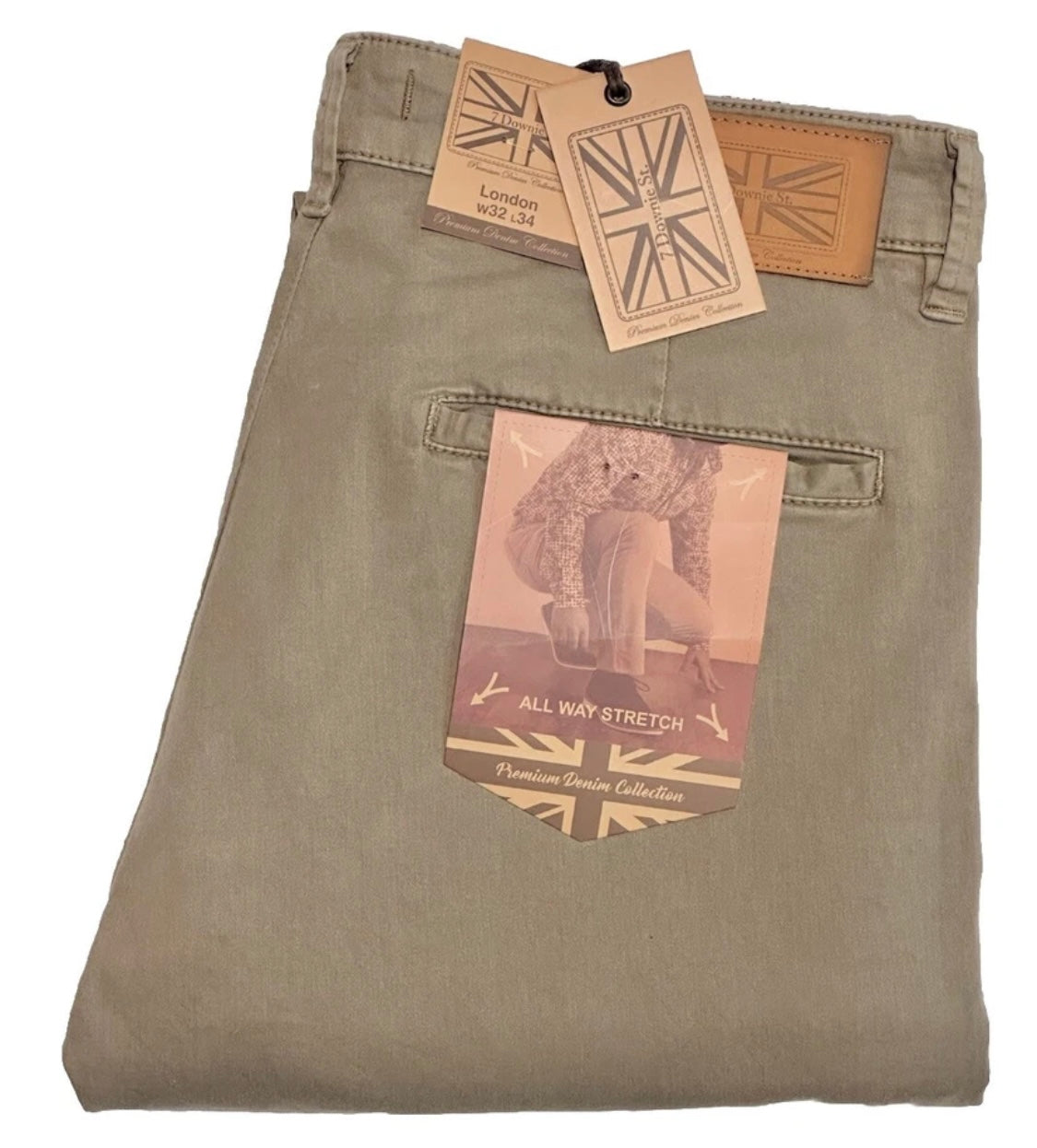 $295 NEW 32 X 34 OATMEAL TAUPE VINTAGE WASH KHAKI PANTS 7 DOWNIE ST COUTURE FIT 34