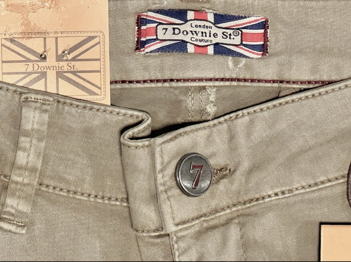$295 NEW 32 X 34 OATMEAL TAUPE VINTAGE WASH KHAKI PANTS 7 DOWNIE ST COUTURE FIT 34