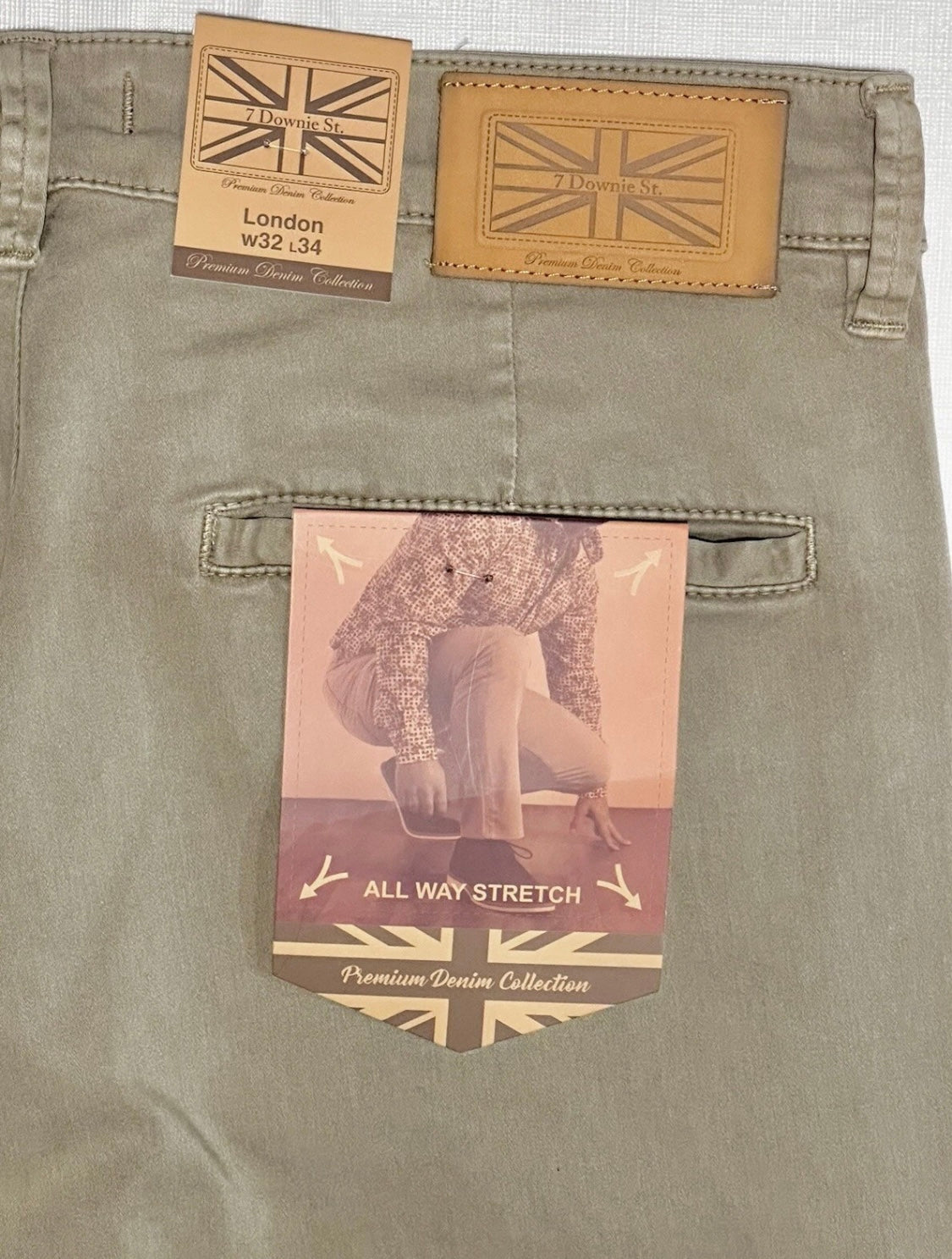 $295 NEW 32 X 34 OATMEAL TAUPE VINTAGE WASH KHAKI PANTS 7 DOWNIE ST COUTURE FIT 34