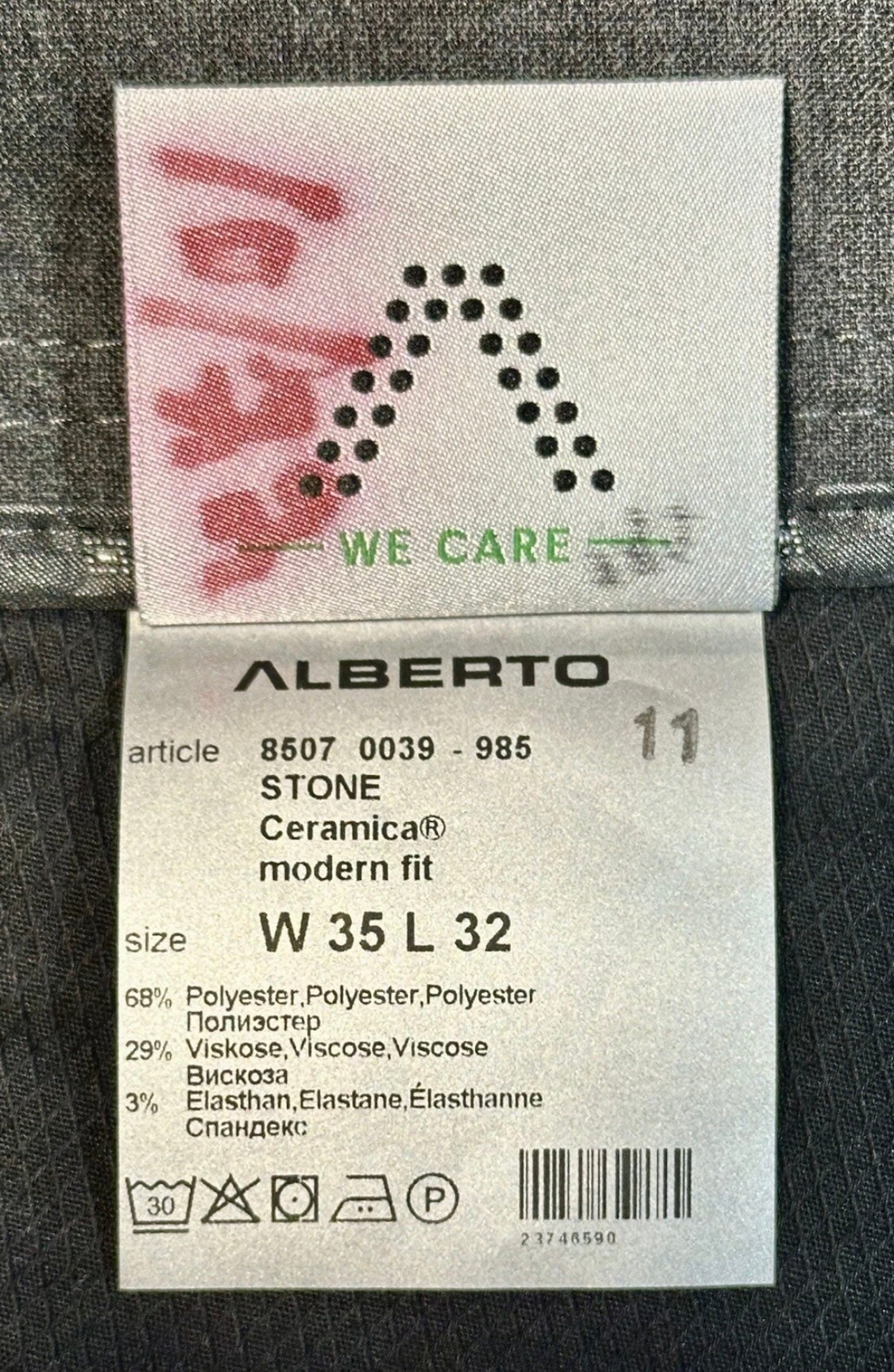 $350 NEW ALBERTO CERAMICA JEANS CUT PANTS MODERN FIT 35 X 28 ADVANCED COMFORT