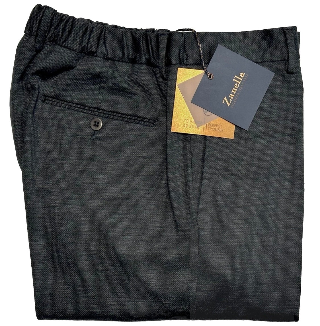 $425 NEW HANDMADE ZANELLA ELASTIC WAIST CASUAL DRESS PANTS 32 NASH CHARCOAL WEAVE