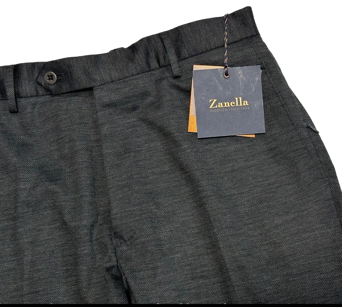 $425 NEW HANDMADE ZANELLA ELASTIC WAIST CASUAL DRESS PANTS 32 NASH CHARCOAL WEAVE